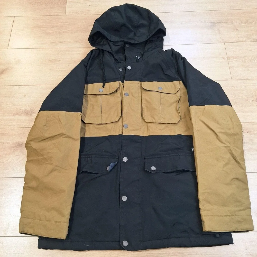 Burton Frontier Snowboard Jacket Mens XL Brown Black Hooded Ski Parka DryRide